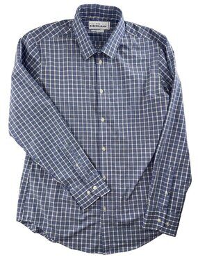 Mizzen+Main Men's Large Trim Fit Blue Plaid Stretch Button Down Shirt Preppy